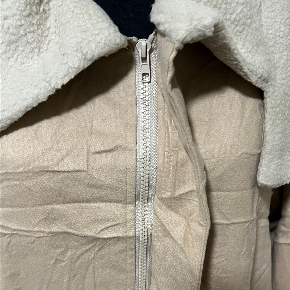 Women's Tan Coat with Shearling Collar - Picture 3 of 7